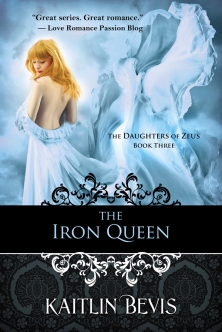 Second edition book cover of the young adult, greek mythology retelling, The Iron Queen, book three of the Daughters of Zeus series. Features the greek goddess of Spring, Persephone,
